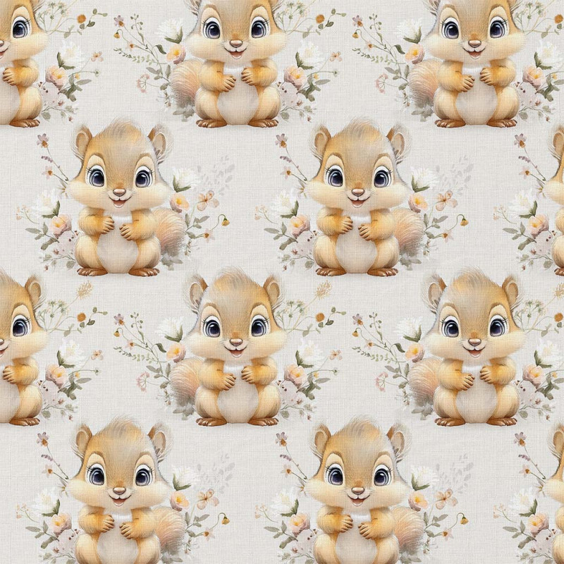 Printed Cotton SQUIRREL Linen / Camel